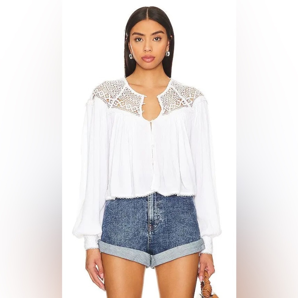 FINAL SALE - Tularosa White Blouse with Crochet Detail